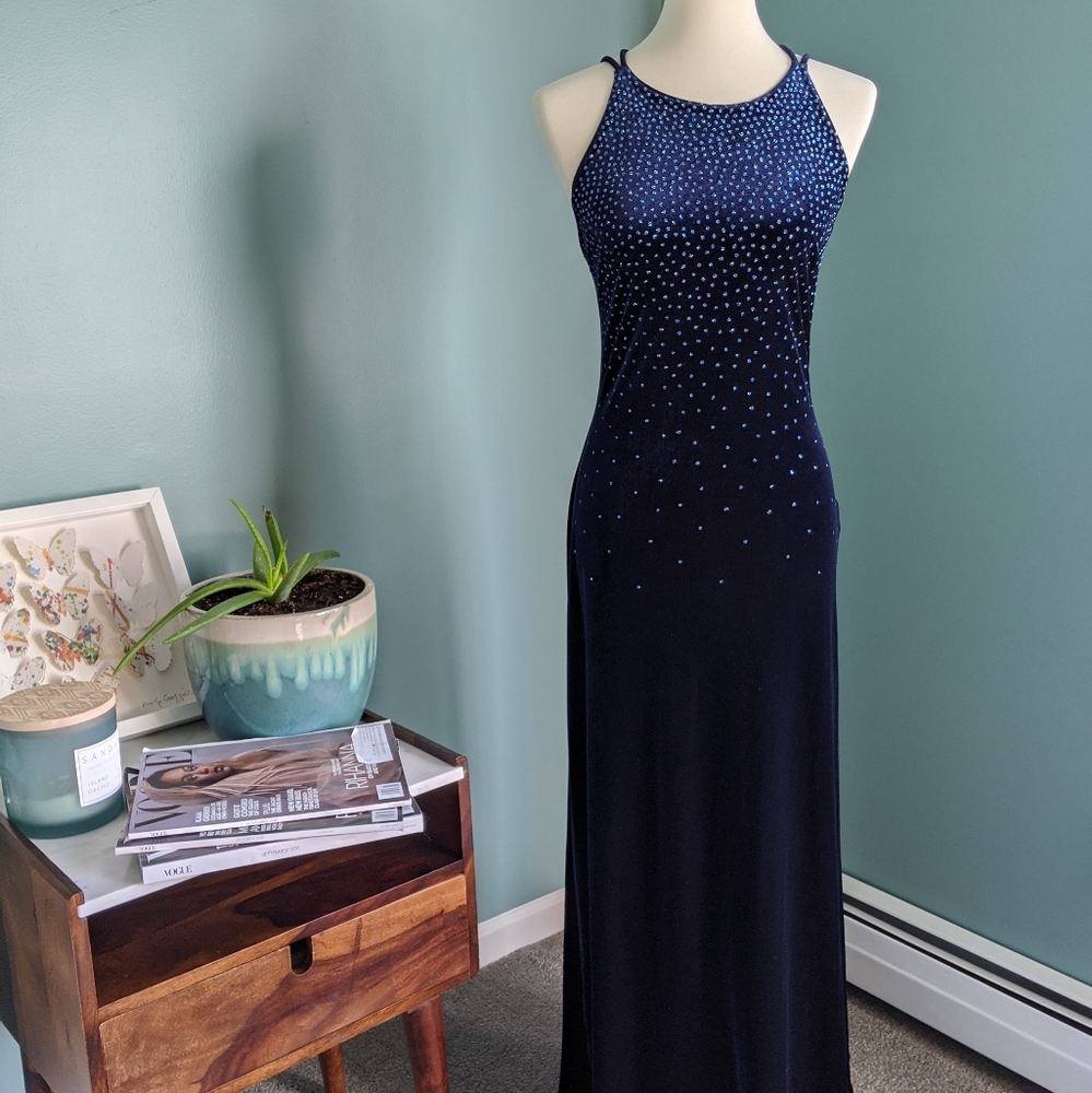 Floor Length Blue Velvet Gown